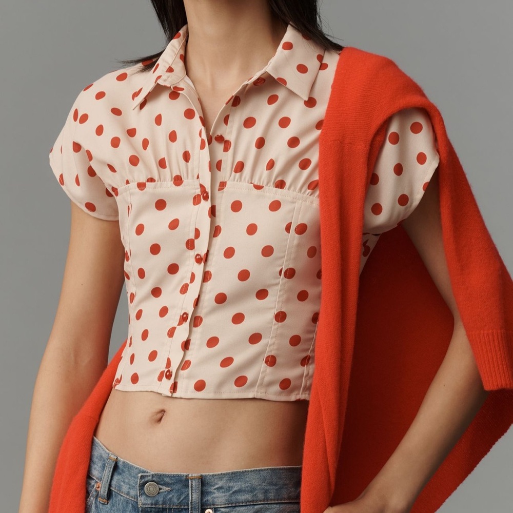 NWT LISA SAYS GAH RED/CREME POLKA DOT BLOUSE- SIZE MEDIUM